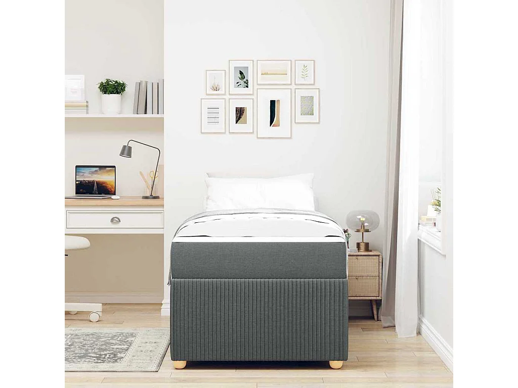 Lit simple | Lit adulte, enfant | Cadre de lit avec matelas Gris foncé 90x200 cm tissu
