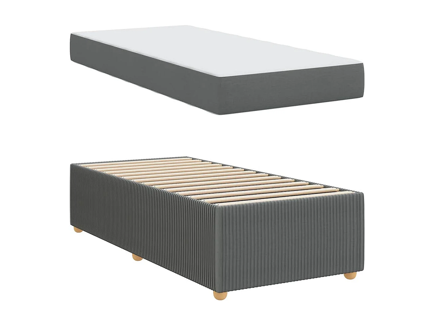 Lit simple | Lit adulte, enfant | Cadre de lit avec matelas Gris foncé 90x200 cm tissu