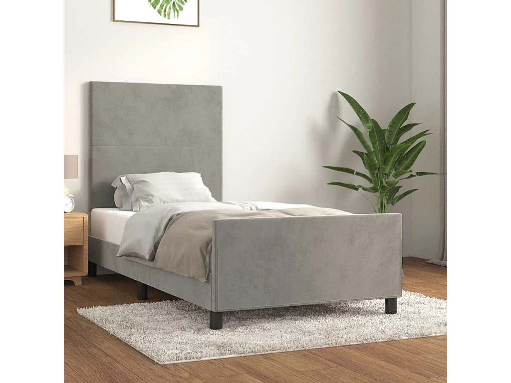 Lit simple | Lit adulte, enfant | Cadre de lit gris clair 90x200 cm velours