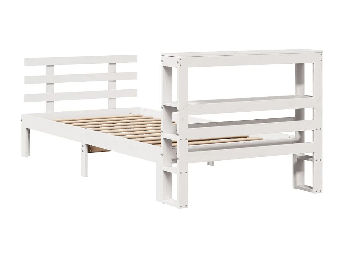 Lit simple | Lit adulte, enfant | Cadre de lit avec tête de lit blanc 90x200 cm