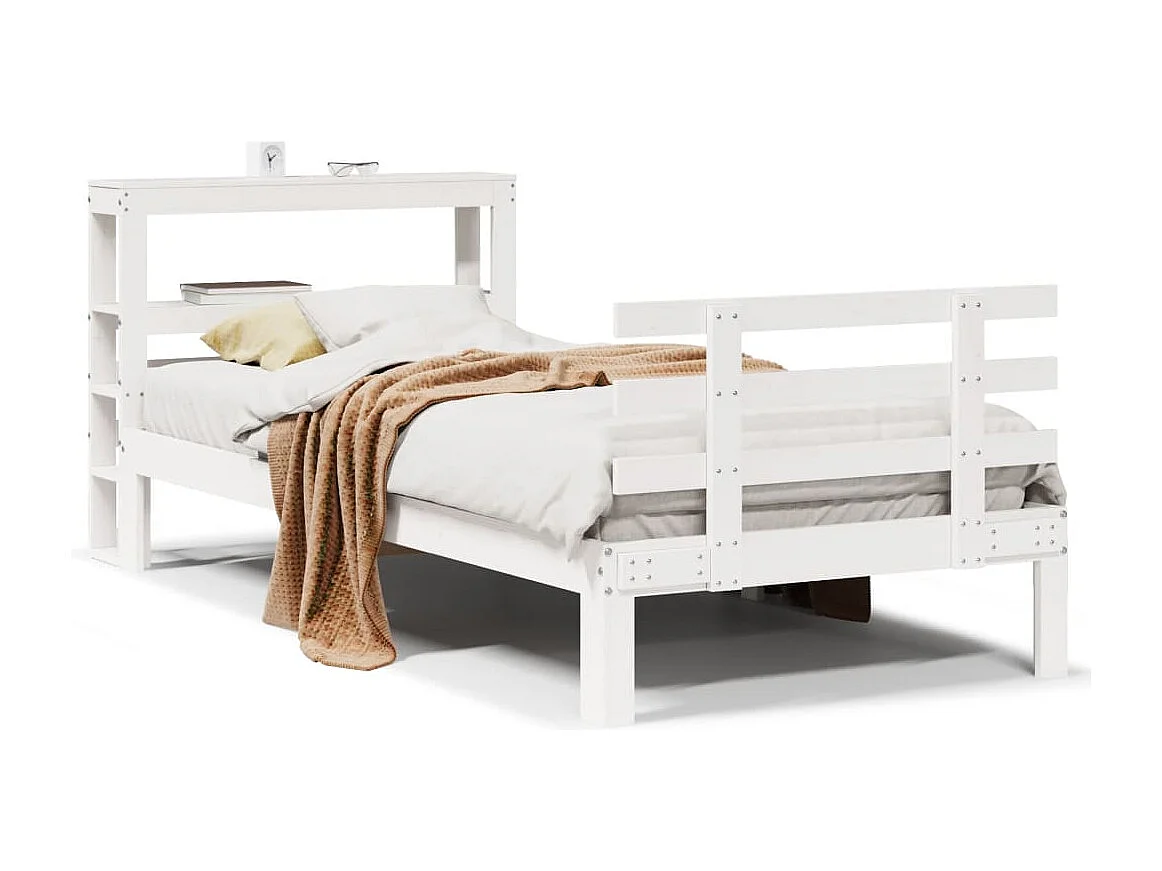 Lit simple | Lit adulte, enfant | Cadre de lit avec tête de lit blanc 90x200 cm