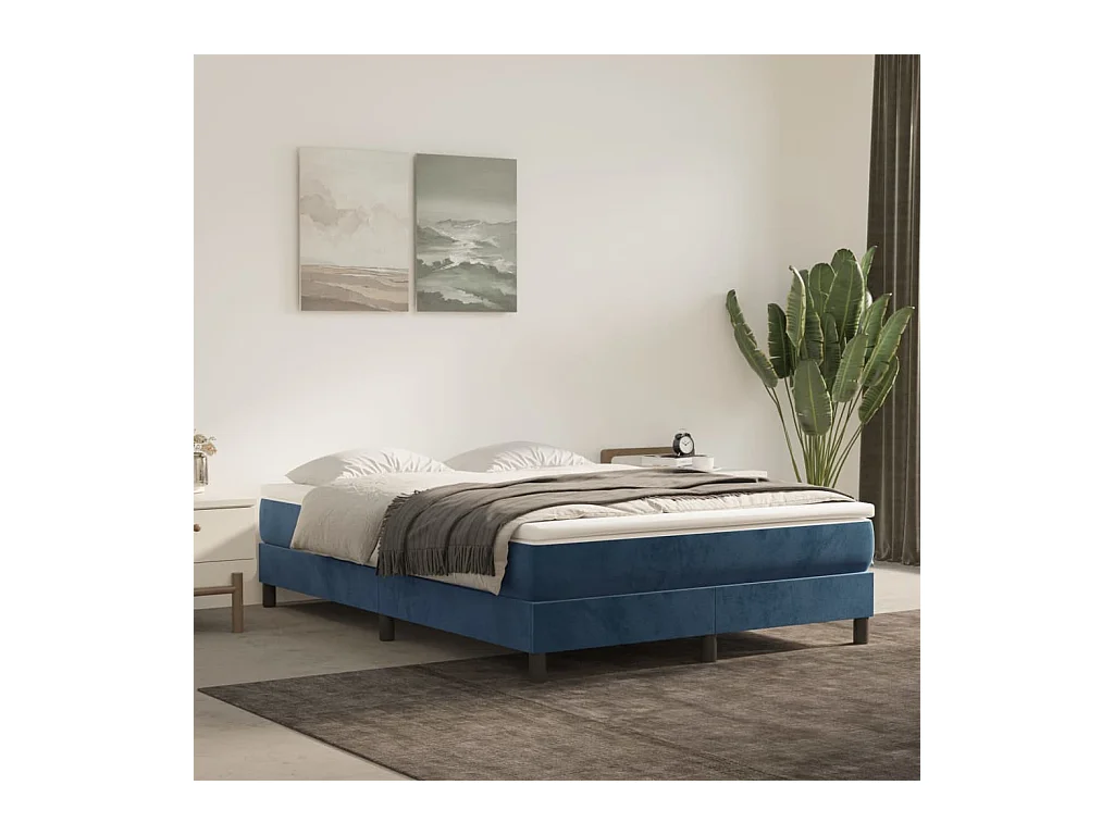 Lit double | Lit adulte | Cadre de lit bleu foncé 140x190 cm velours