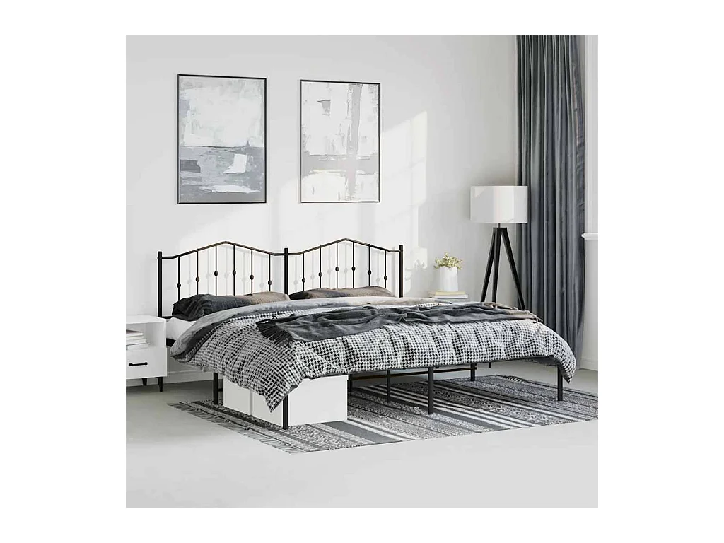 Lit double | Lit adulte | Cadre de lit métal avec tête de lit noir 183x213cm