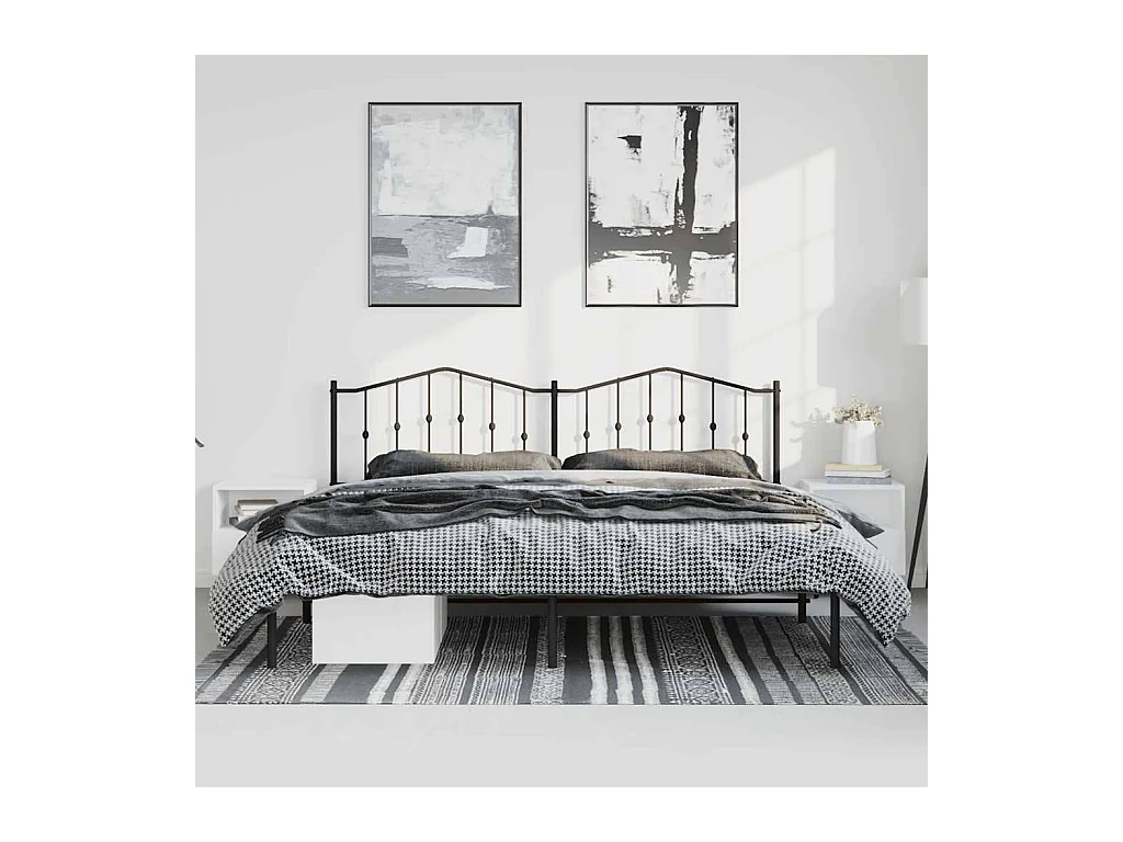 Lit double | Lit adulte | Cadre de lit métal avec tête de lit noir 183x213cm
