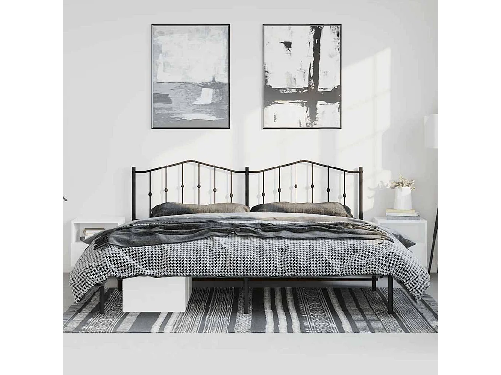 Lit double | Lit adulte | Cadre de lit métal avec tête de lit noir 183x213cm