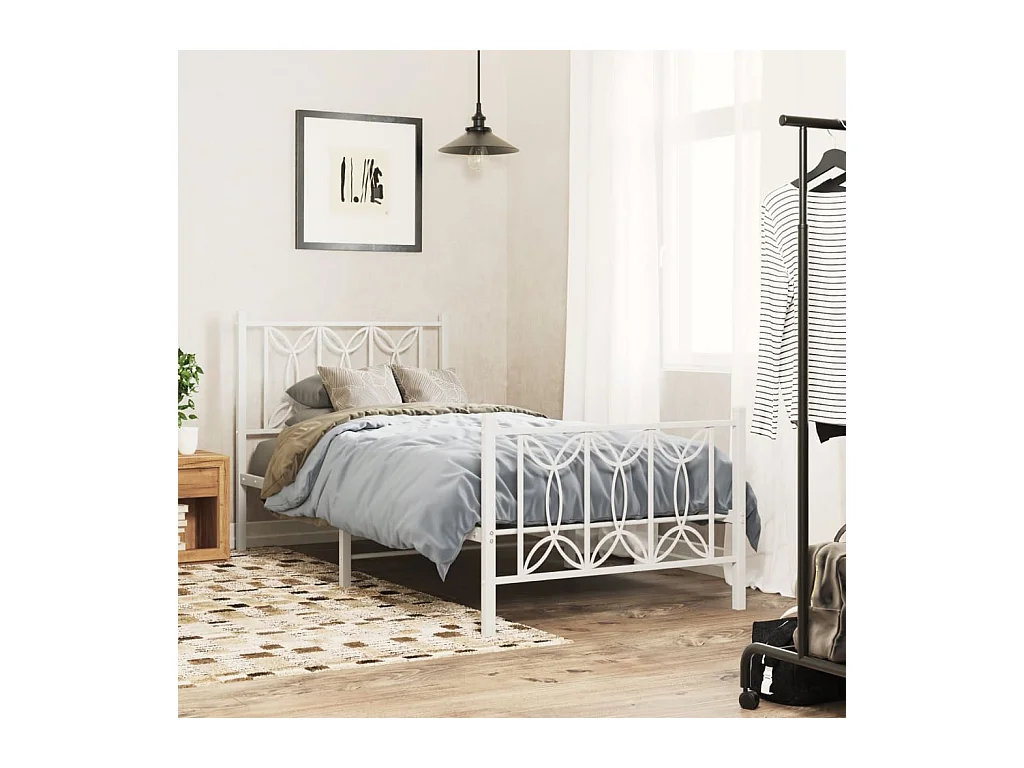 Lit simple | Lit adulte, enfant | Cadre de lit métal avec pied de lit blanc 90x190cm