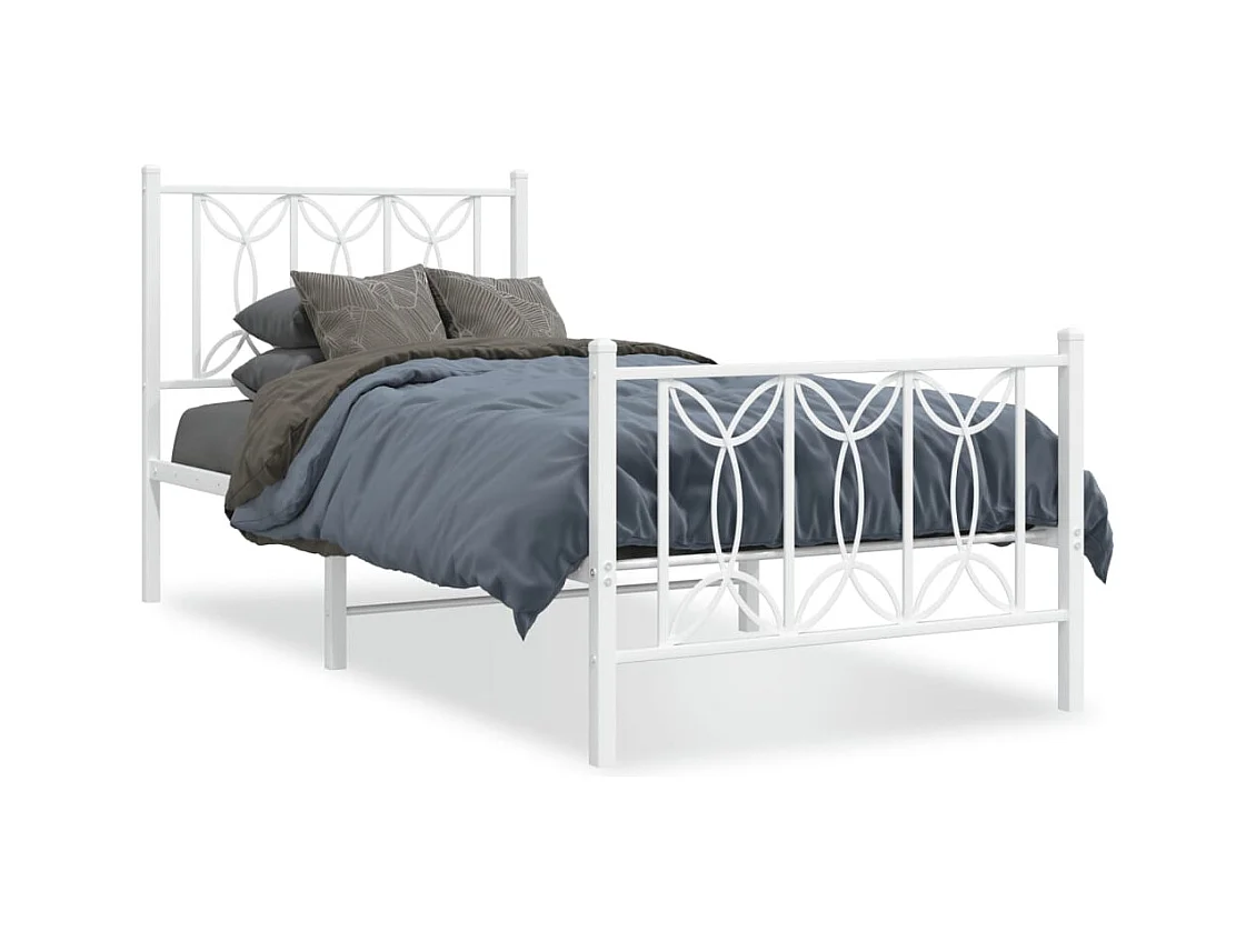 Lit simple | Lit adulte, enfant | Cadre de lit métal avec pied de lit blanc 90x190cm