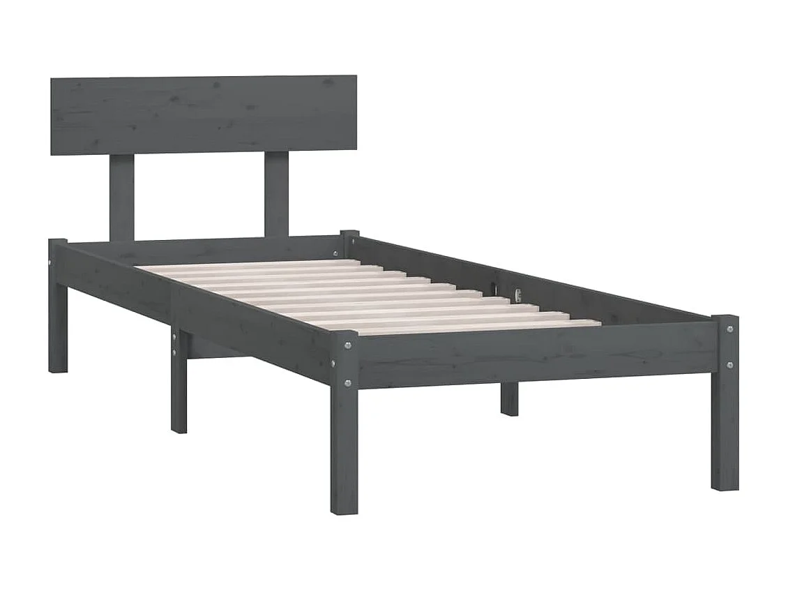 Lit simple | Lit adulte, enfant | Cadre de lit gris bois massif 100x200 cm