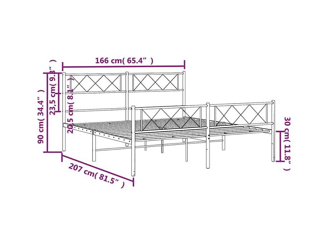 Lit double | Lit adulte | Cadre de lit métal avec pied de lit noir 160x200cm