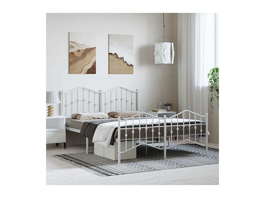 Lit double | Lit adulte | Cadre de lit métal et pied de lit blanc 135x190 cm