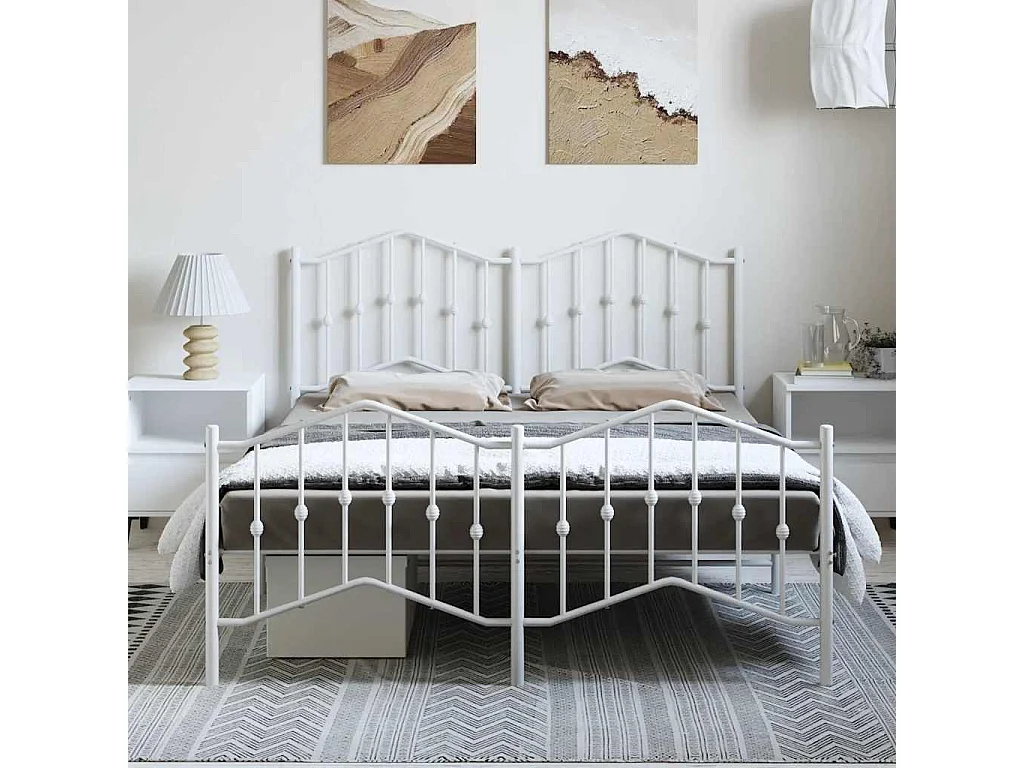 Lit double | Lit adulte | Cadre de lit métal et pied de lit blanc 135x190 cm