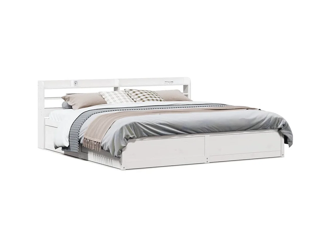 Letto per adulti | Letto matrimoniale | Giroletto con Testiera Bianco 180x200 cm Massello Pino