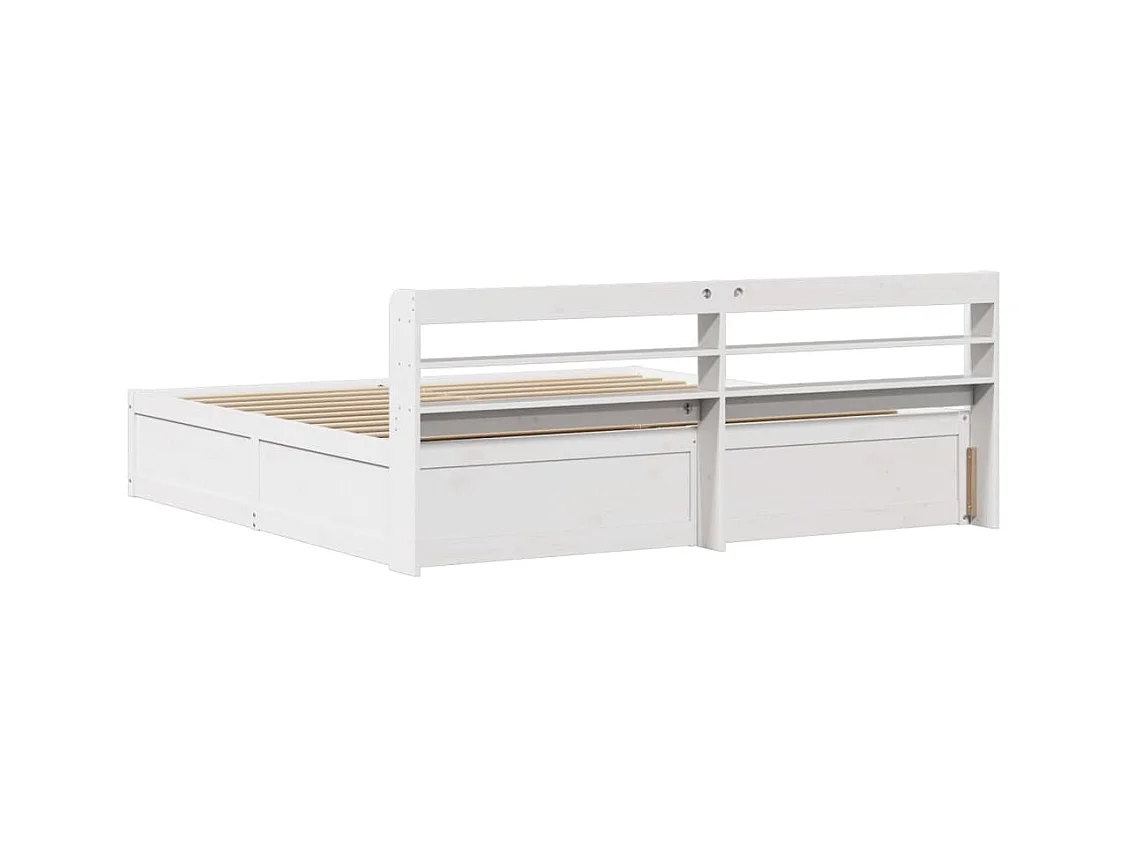 Letto per adulti | Letto matrimoniale | Giroletto con Testiera Bianco 180x200 cm Massello Pino