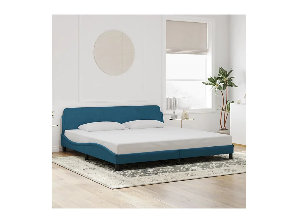 Lit double | Lit adulte | Cadre de lit bleu 200x200 cm velours