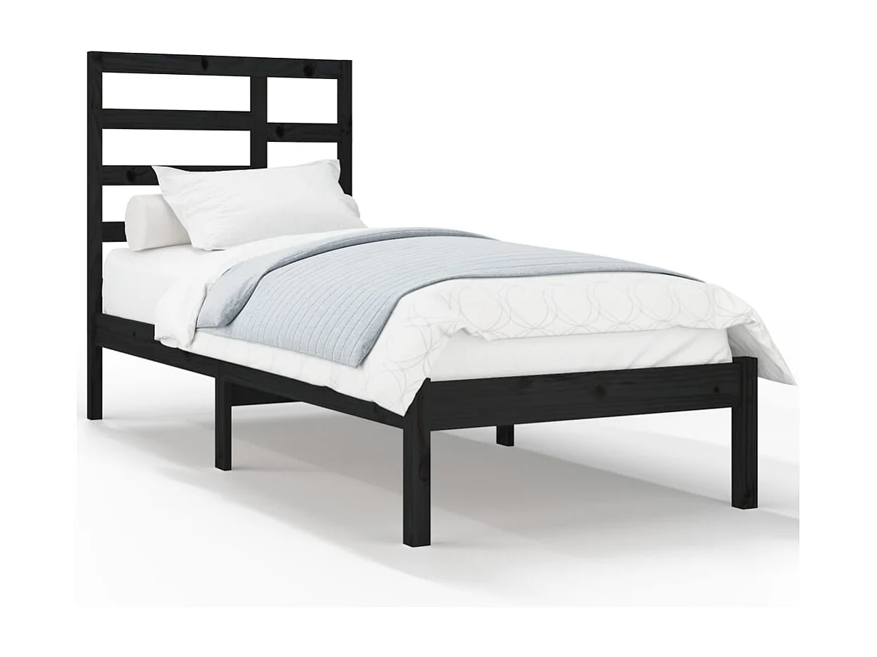 Lit simple | Lit adulte, enfant | Cadre de lit noir bois massif 75x190 cm