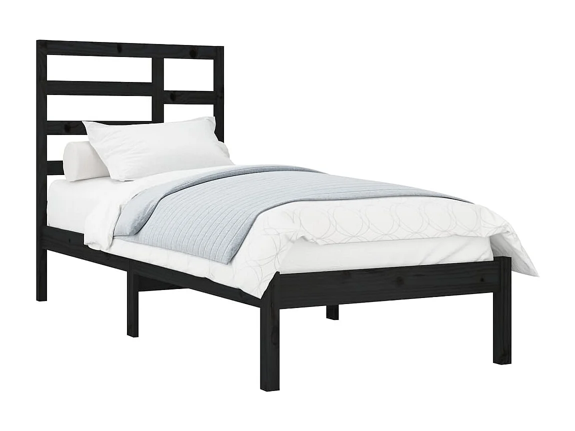 Lit simple | Lit adulte, enfant | Cadre de lit noir bois massif 75x190 cm