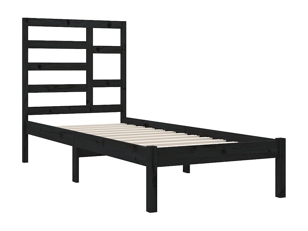 Lit simple | Lit adulte, enfant | Cadre de lit noir bois massif 75x190 cm