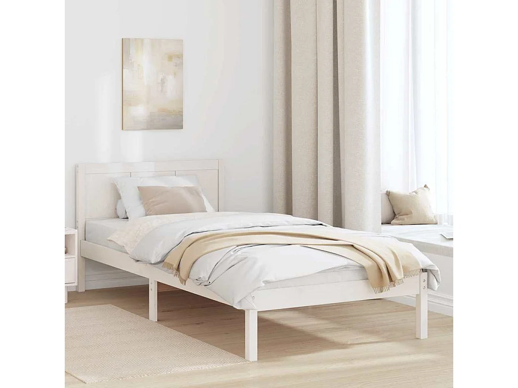 Lit simple | Lit adulte, enfant | Cadre de lit Blanc 100x200 cm Bois de pin massif