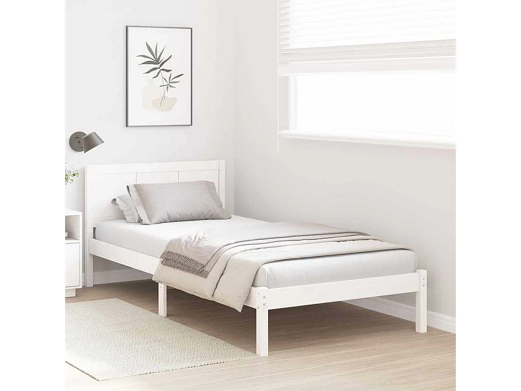 Lit simple | Lit adulte, enfant | Cadre de lit Blanc 100x200 cm Bois de pin massif