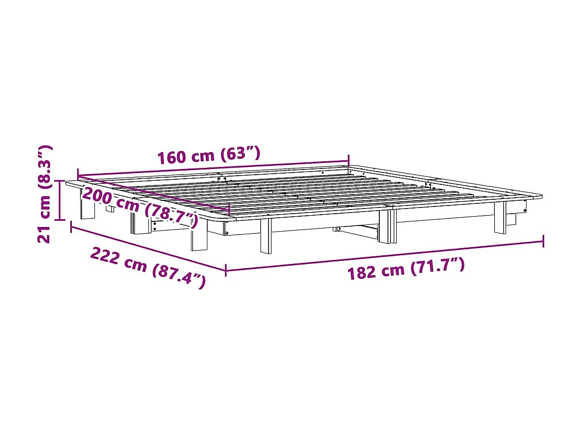Lit double | Lit adulte | Cadre de lit 160x200 cm bois massif de pin
