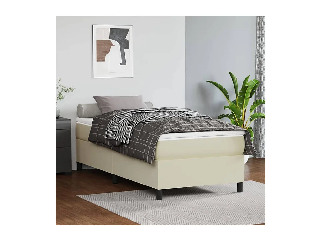 Lit simple | Lit adulte, enfant | Cadre de lit crème 90x190 cm similicuir