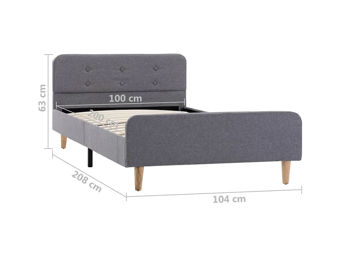 Letto per adulti | Letto singolo | Giroletto Grigio Chiaro in Tessuto 100x200 cm