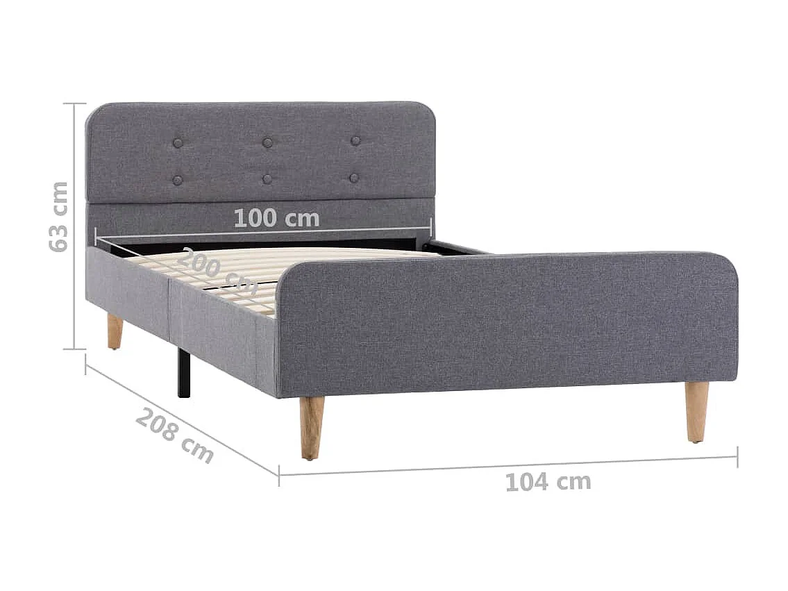 Letto per adulti | Letto singolo | Giroletto Grigio Chiaro in Tessuto 100x200 cm