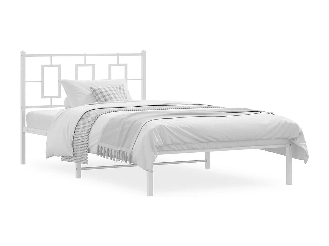 Lit simple | Lit adulte, enfant | Cadre de lit métal et tête de lit blanc 107x203 cm