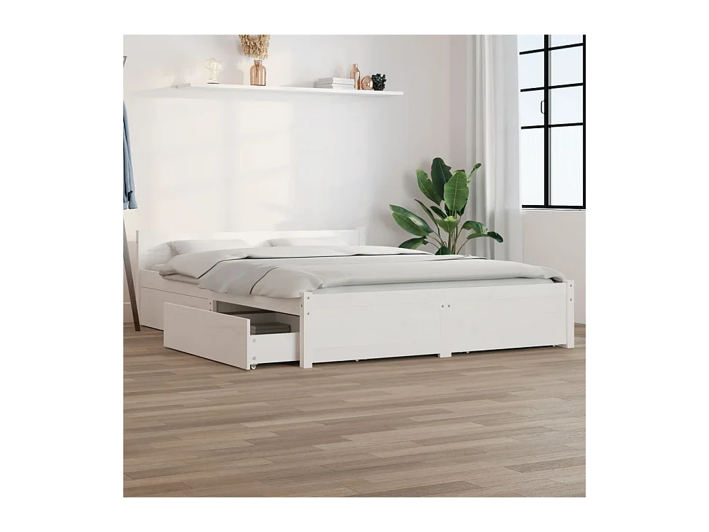 Lit double | Lit adulte | Cadre de lit avec tiroirs blanc 140x190 cm