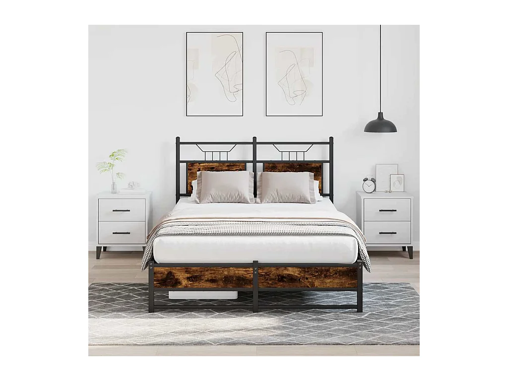 Lit simple | Lit adulte, enfant | Cadre de lit chêne fumé 120x190 cm bois ingénierie