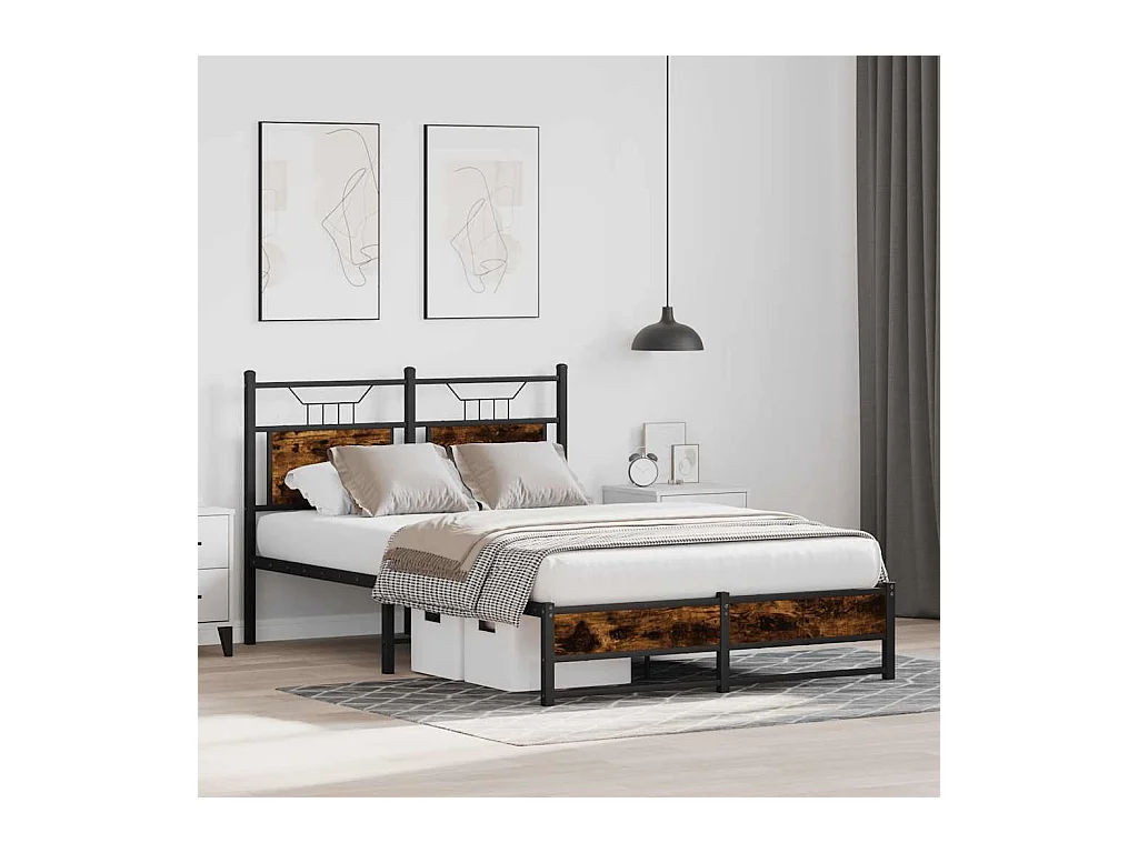 Lit simple | Lit adulte, enfant | Cadre de lit chêne fumé 120x190 cm bois ingénierie