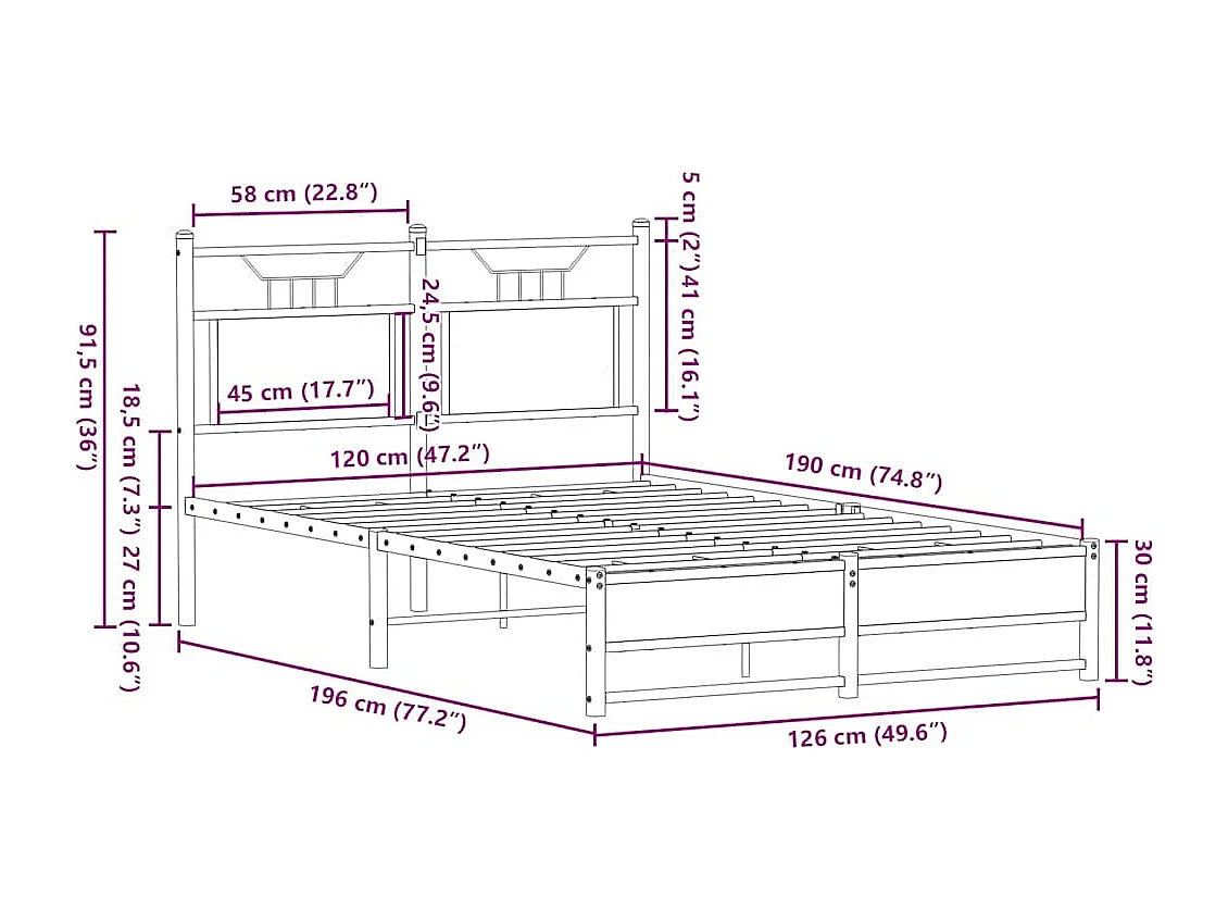 Lit simple | Lit adulte, enfant | Cadre de lit chêne fumé 120x190 cm bois ingénierie