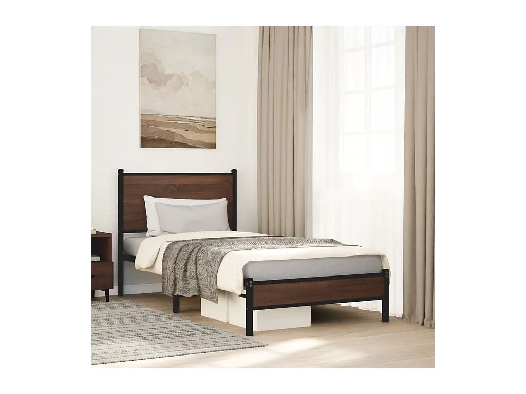 Lit simple | Lit adulte, enfant | Cadre de lit en métal chêne marron 80x200 cm