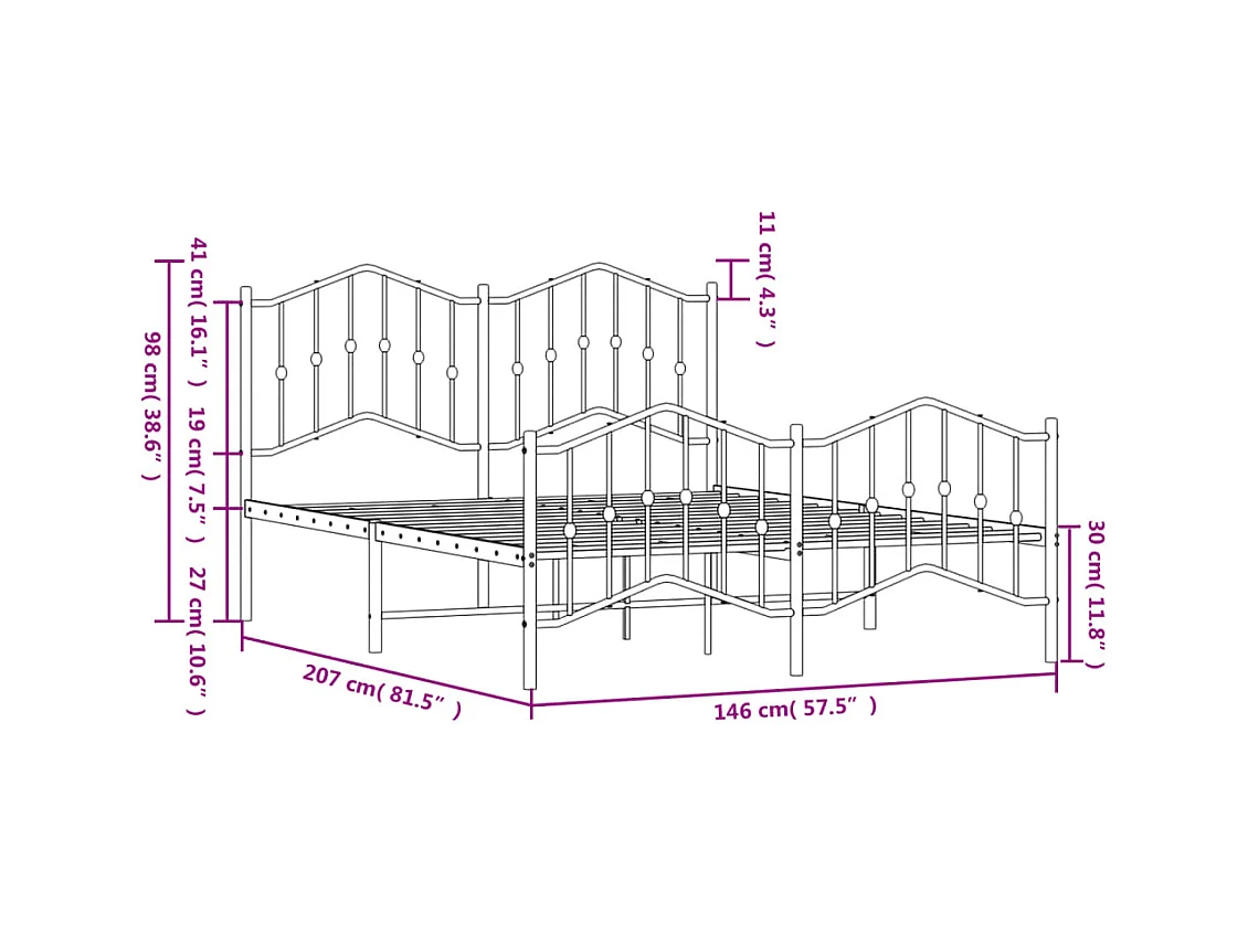 Lit double | Lit adulte | Cadre de lit métal avec pied de lit noir 140x200cm