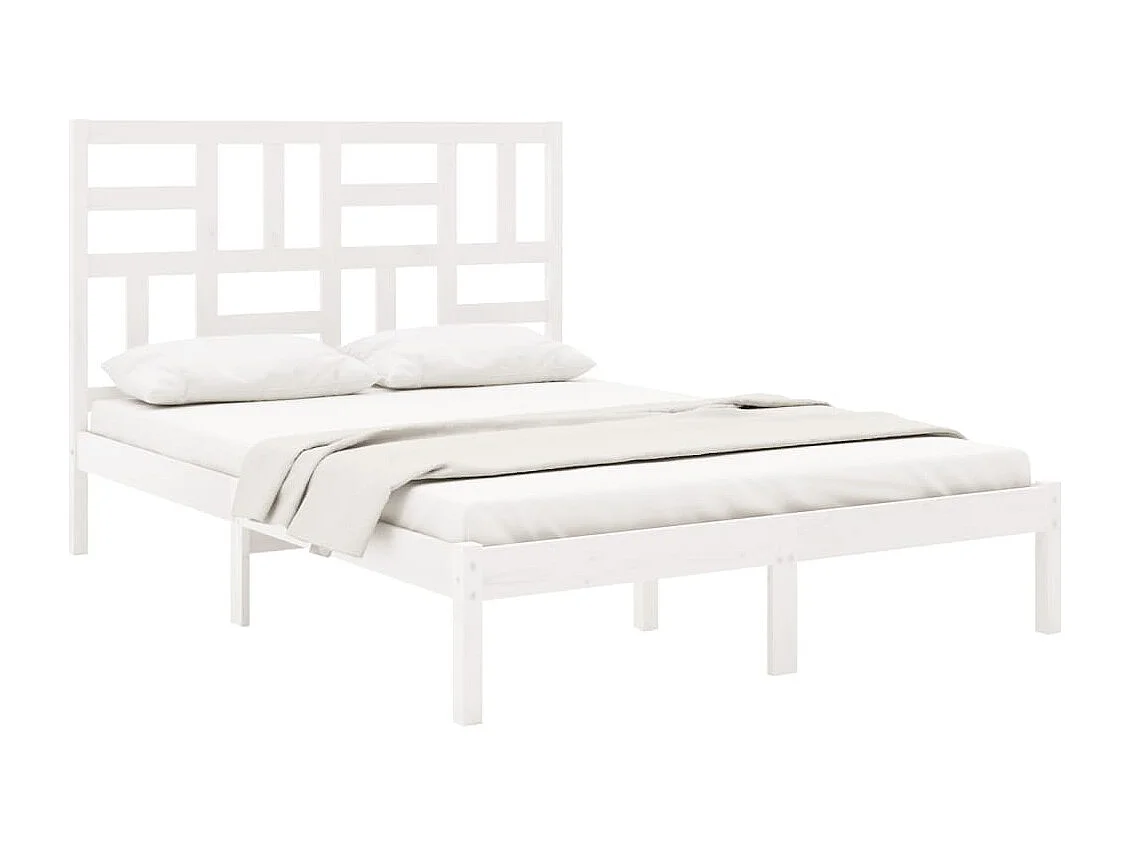 Lit double | Lit adulte | Cadre de lit blanc bois massif 140x200 cm