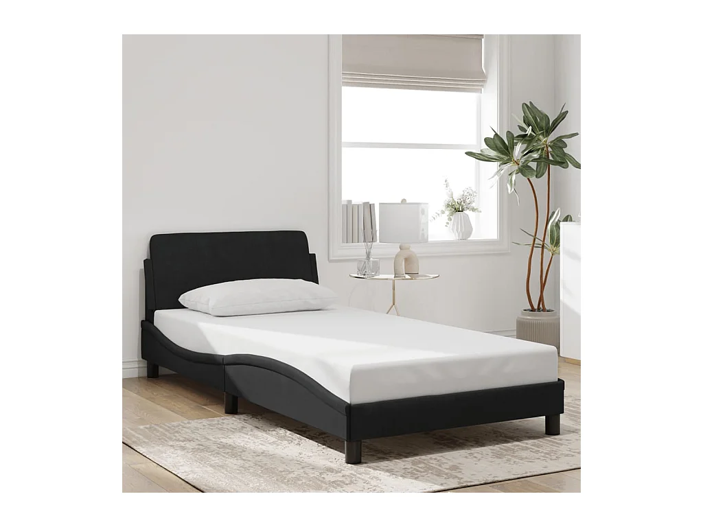 Lit simple | Lit adulte, enfant | Cadre de lit noir 100x200 cm velours