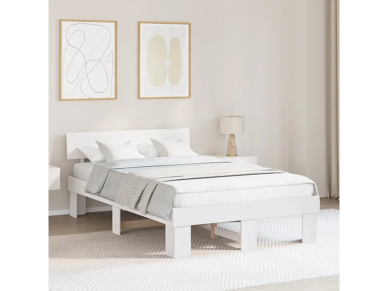 Lit double | Lit adulte | Cadre de lit Blanc 140x190 cm Bois massif en pin