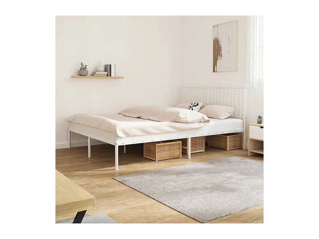 Lit double | Lit adulte | Cadre de lit métal et tête de lit blanc 160x200 cm
