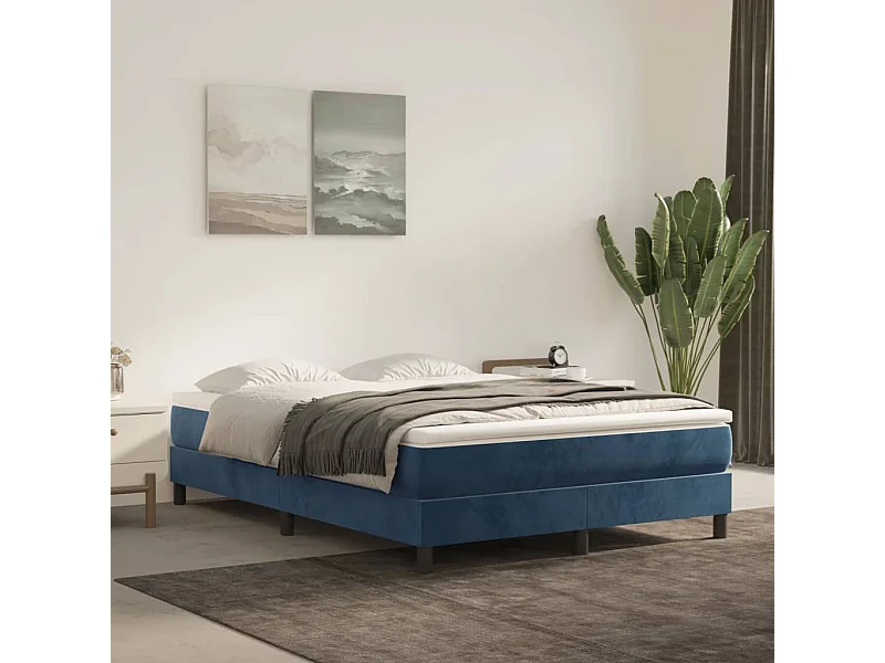Lit double | Lit adulte | Cadre de lit bleu foncé 140x200 cm velours