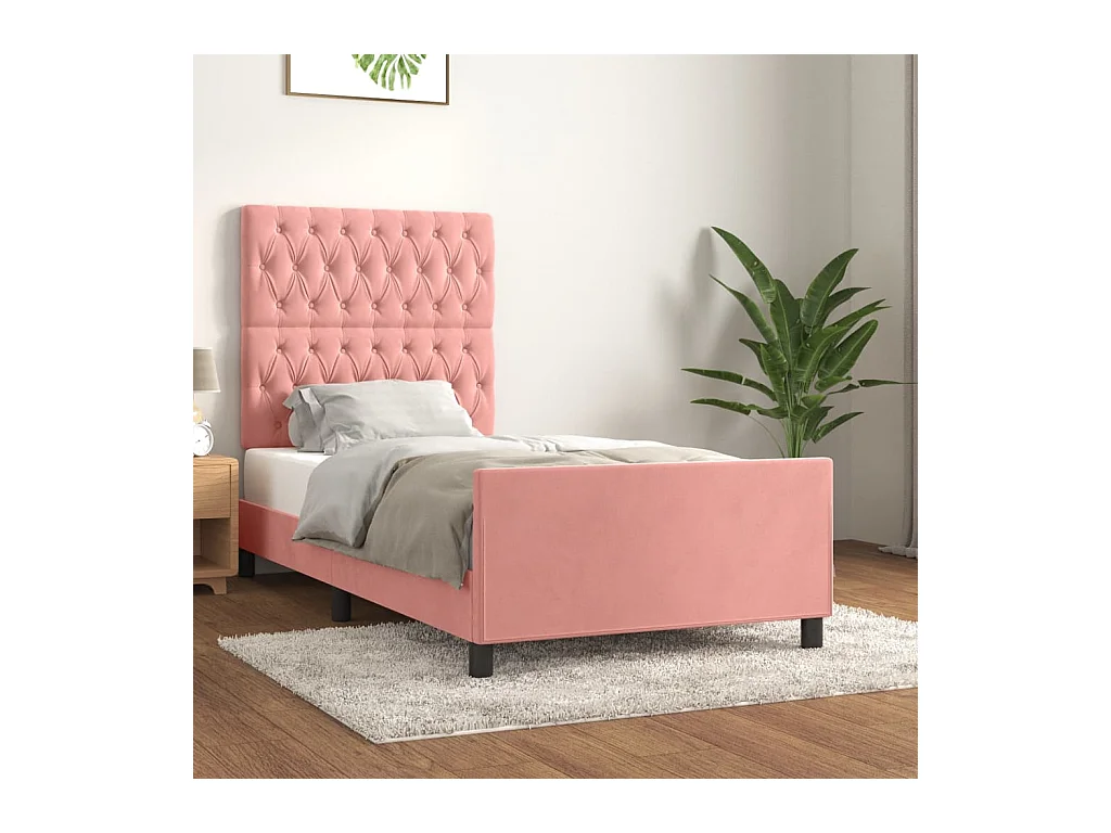 Lit simple | Lit adulte, enfant | Cadre de lit rose 90x190 cm velours