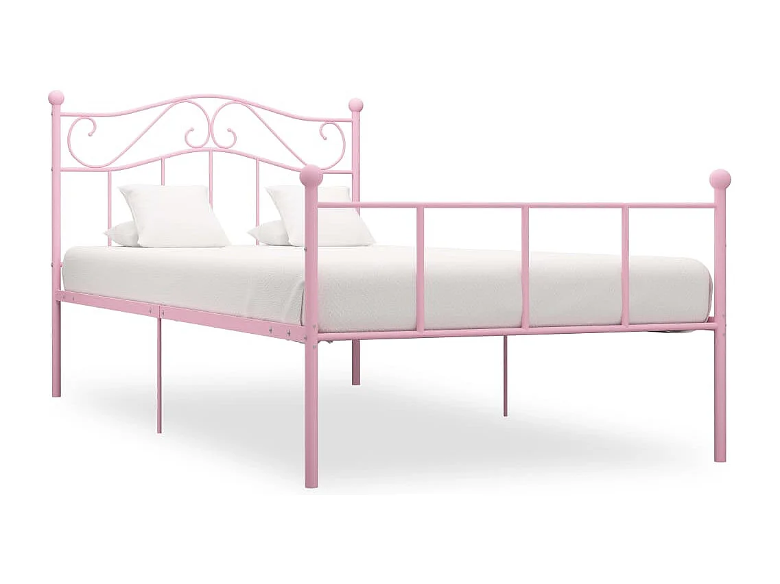 Lit simple | Lit adulte, enfant | Cadre de lit rose métal 90x200 cm
