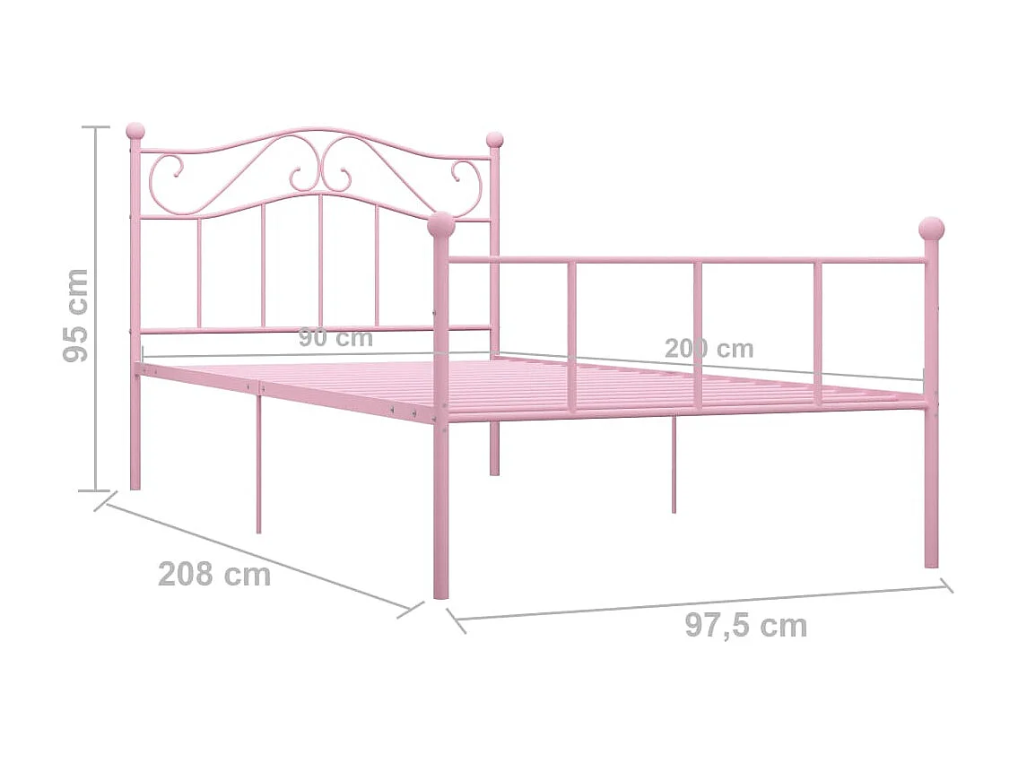 Lit simple | Lit adulte, enfant | Cadre de lit rose métal 90x200 cm