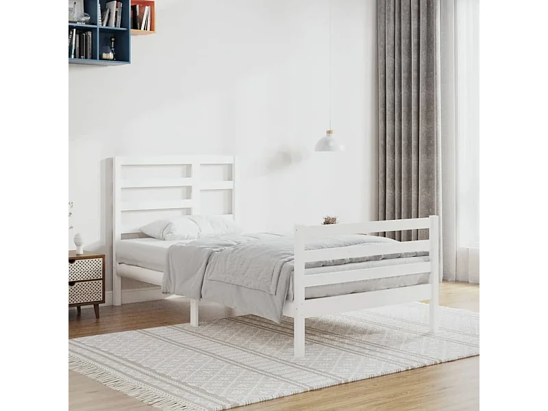 Lit simple | Lit adulte, enfant | Cadre de lit blanc bois massif 100x200 cm