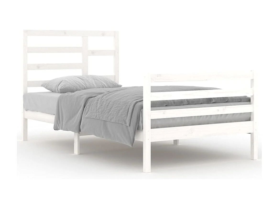 Lit simple | Lit adulte, enfant | Cadre de lit blanc bois massif 100x200 cm
