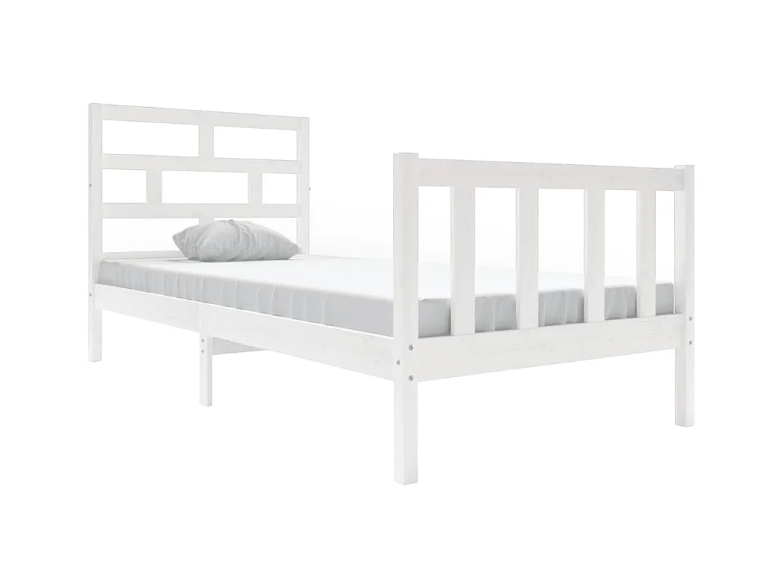 Lit simple | Lit adulte, enfant | Cadre de lit blanc bois massif 90x200 cm