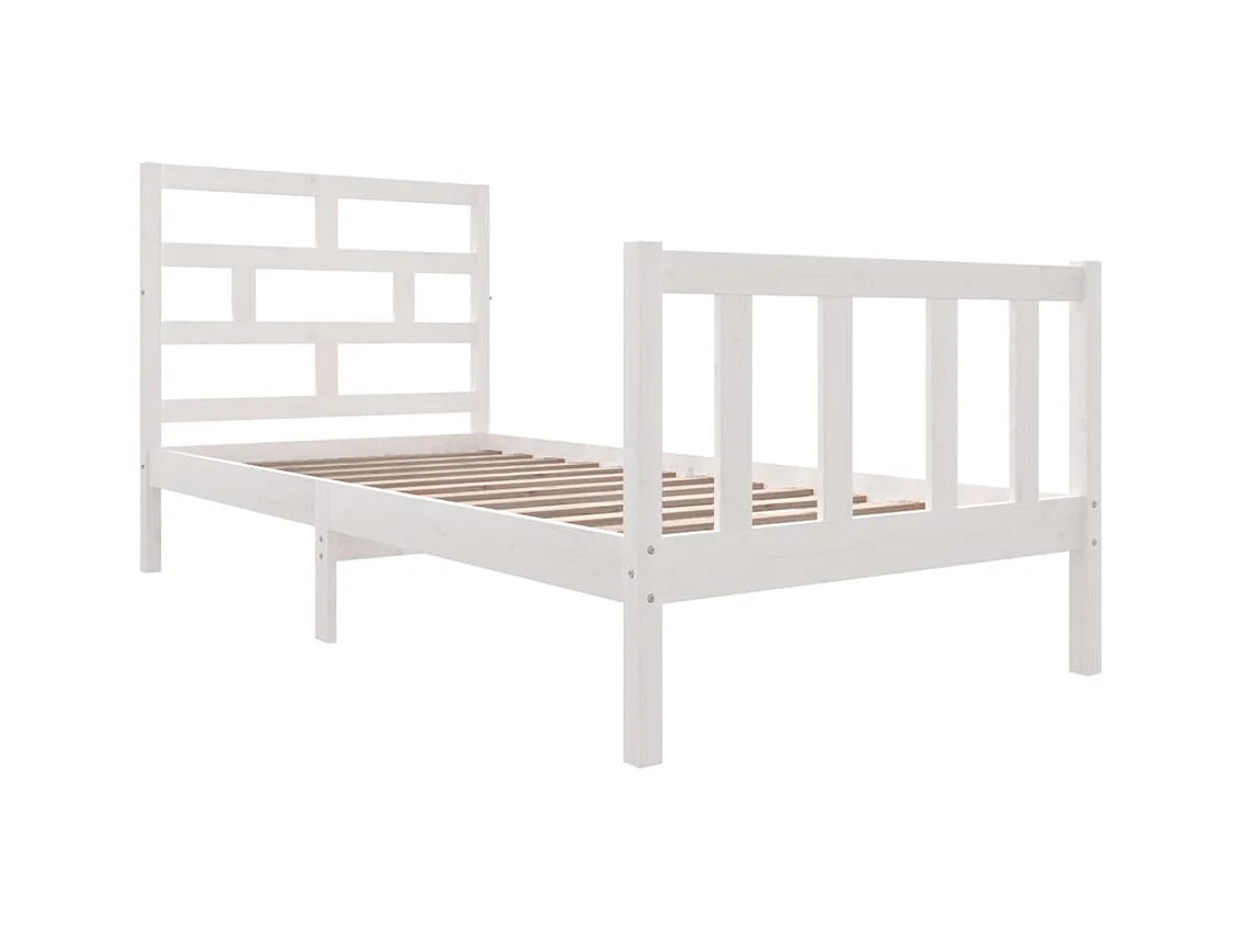Lit simple | Lit adulte, enfant | Cadre de lit blanc bois massif 90x200 cm