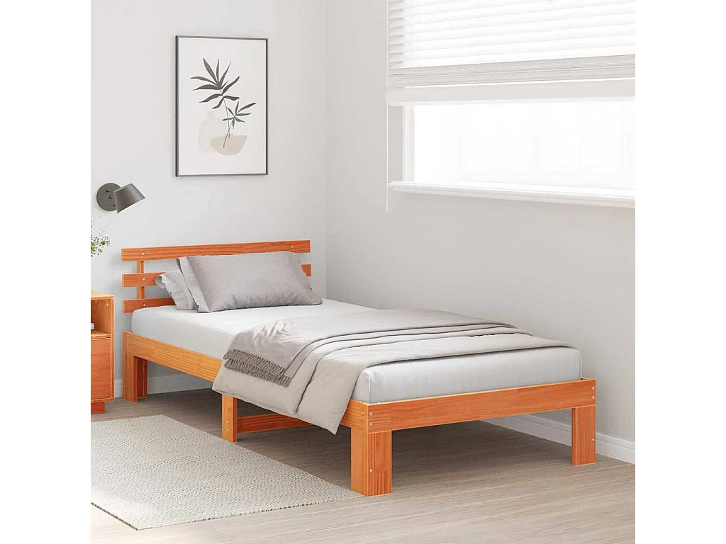 Lit simple | Lit adulte, enfant | Cadre de lit Marron 100x200 cm Bois de pin massif