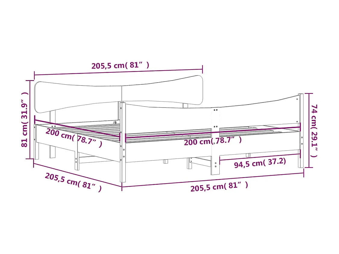 Lit double | Lit adulte | Cadre de lit blanc 200x200 cm bois massif de pin