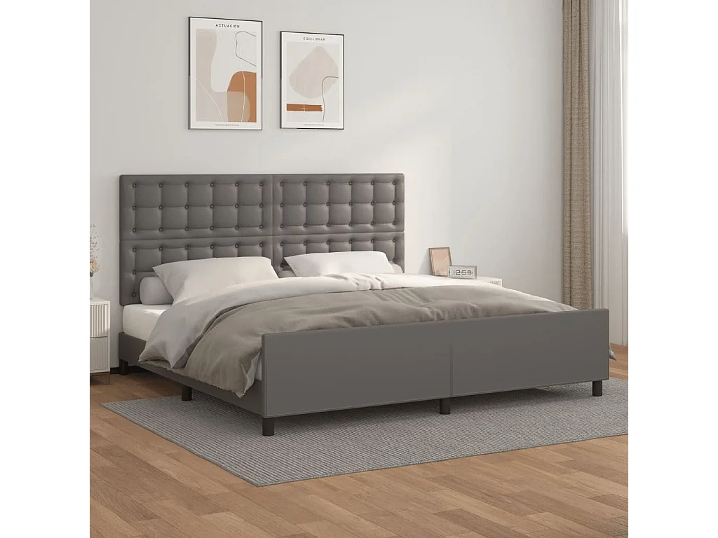Lit double | Lit adulte | Cadre de lit gris 200x200 cm similicuir