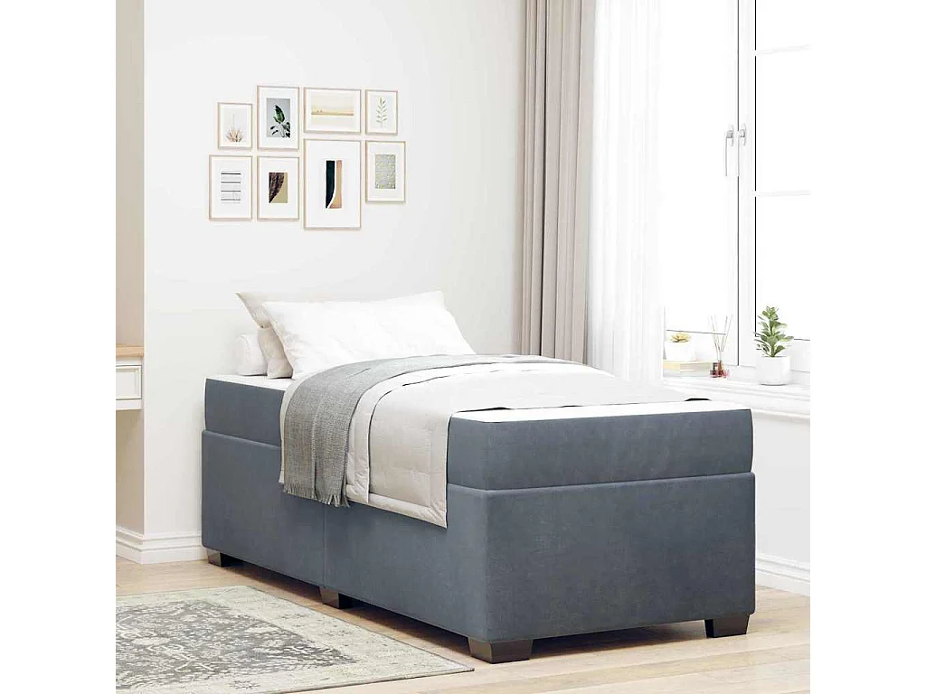 Lit simple | Lit adulte, enfant | Cadre de lit avec matelas Gris foncé 100x200 cm Velours